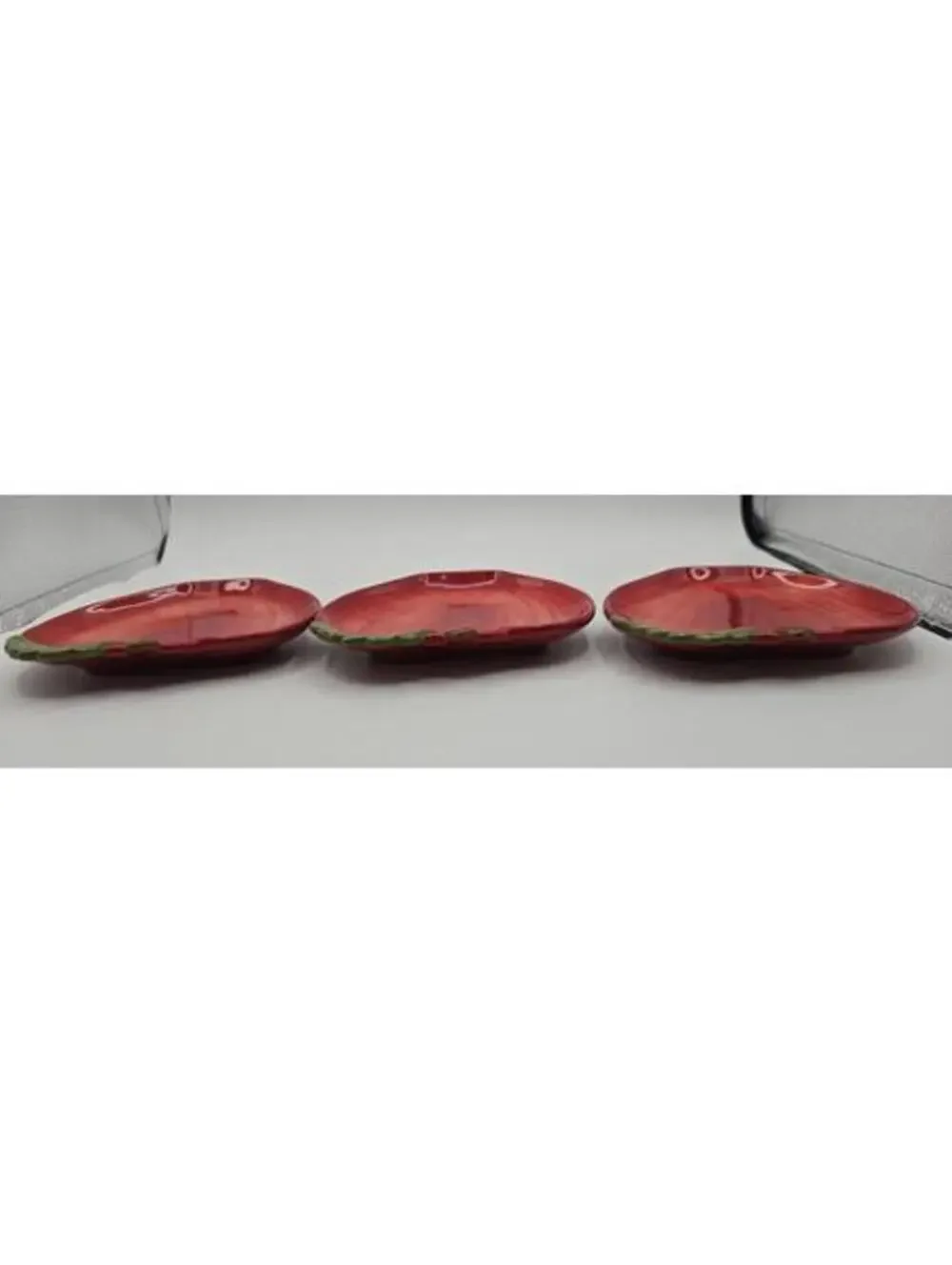 Set of 3 Red Ceramic Sur La Table Apple Shaped Dessert Plates